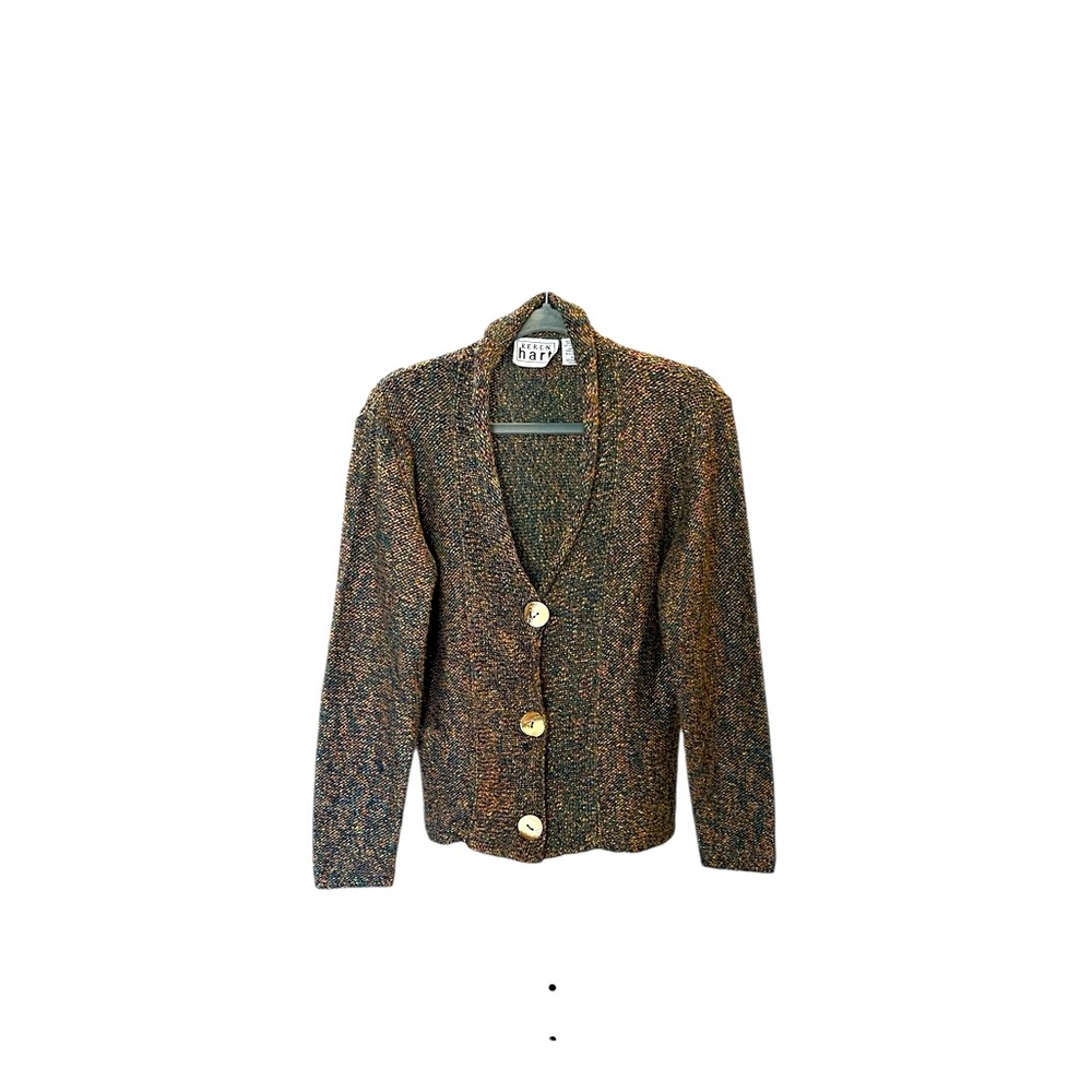 KEREN hart Multicolor Knit Sweater Blazer with wood Button Accents…sz M